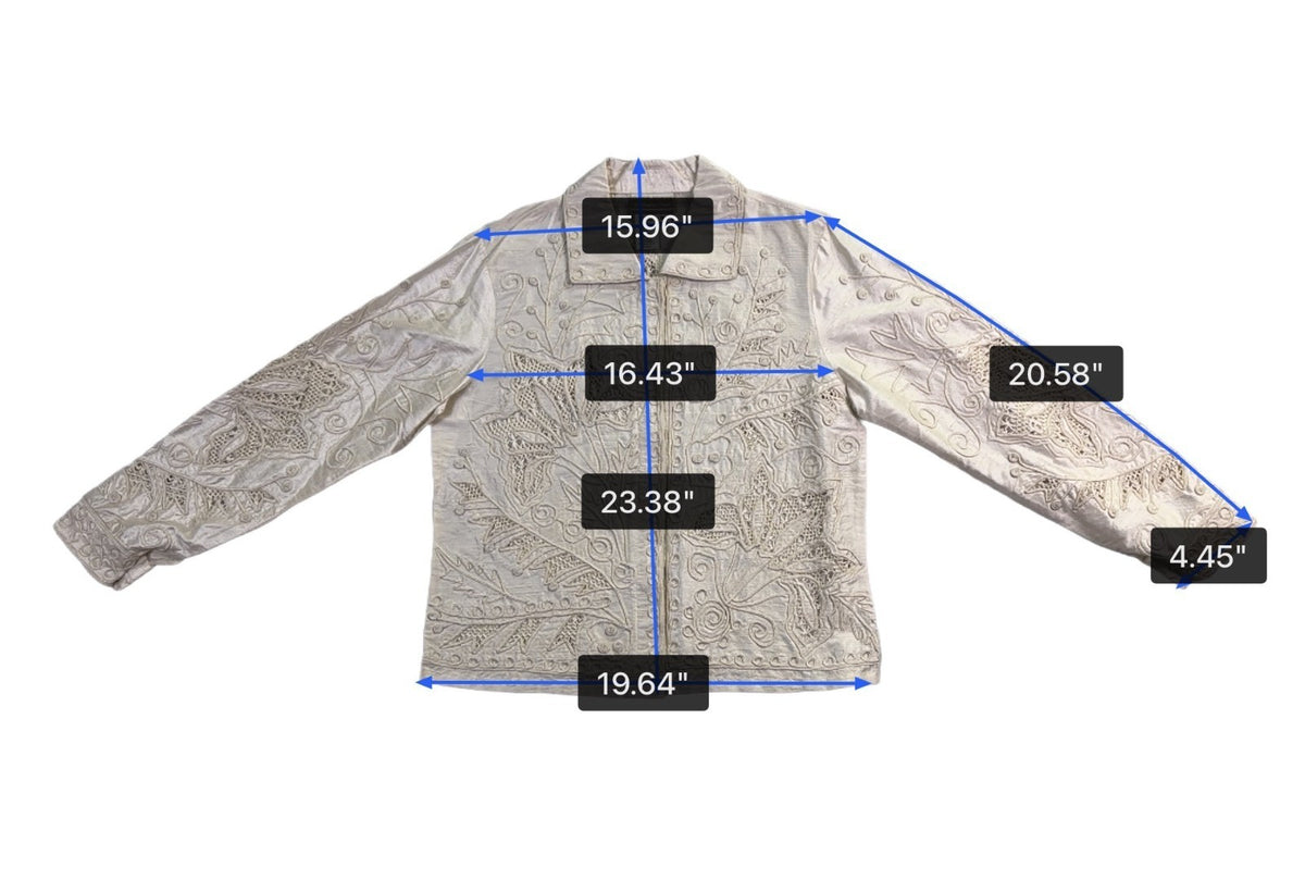 Coldwater Creek Womens Ivory 100% Silk Embroidered Long Sleeve Jacket Size S