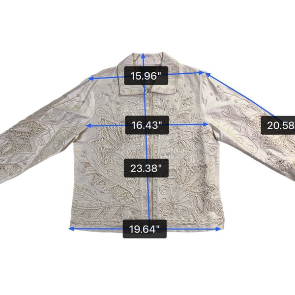 Coldwater Creek Womens Ivory 100% Silk Embroidered Long Sleeve Jacket Size S