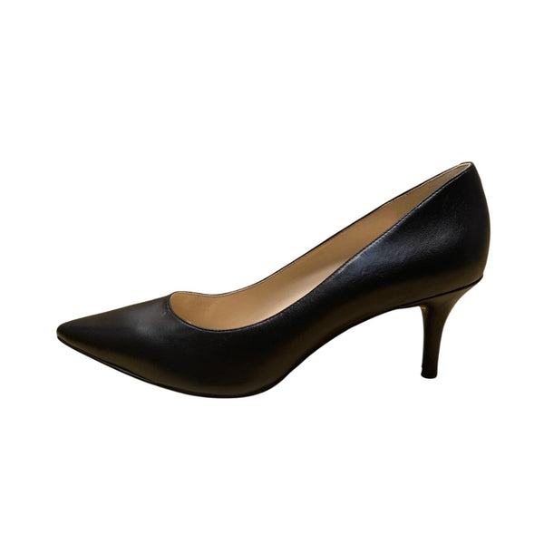 Nine West Women’s Black Leather Pointed-Toe Kitten Heel Margot Pumps Size 9.5M