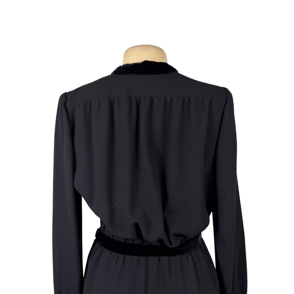 Valentino Womens Black Silk Long Sleeve Button-Down Belted Midi Dress Size 10