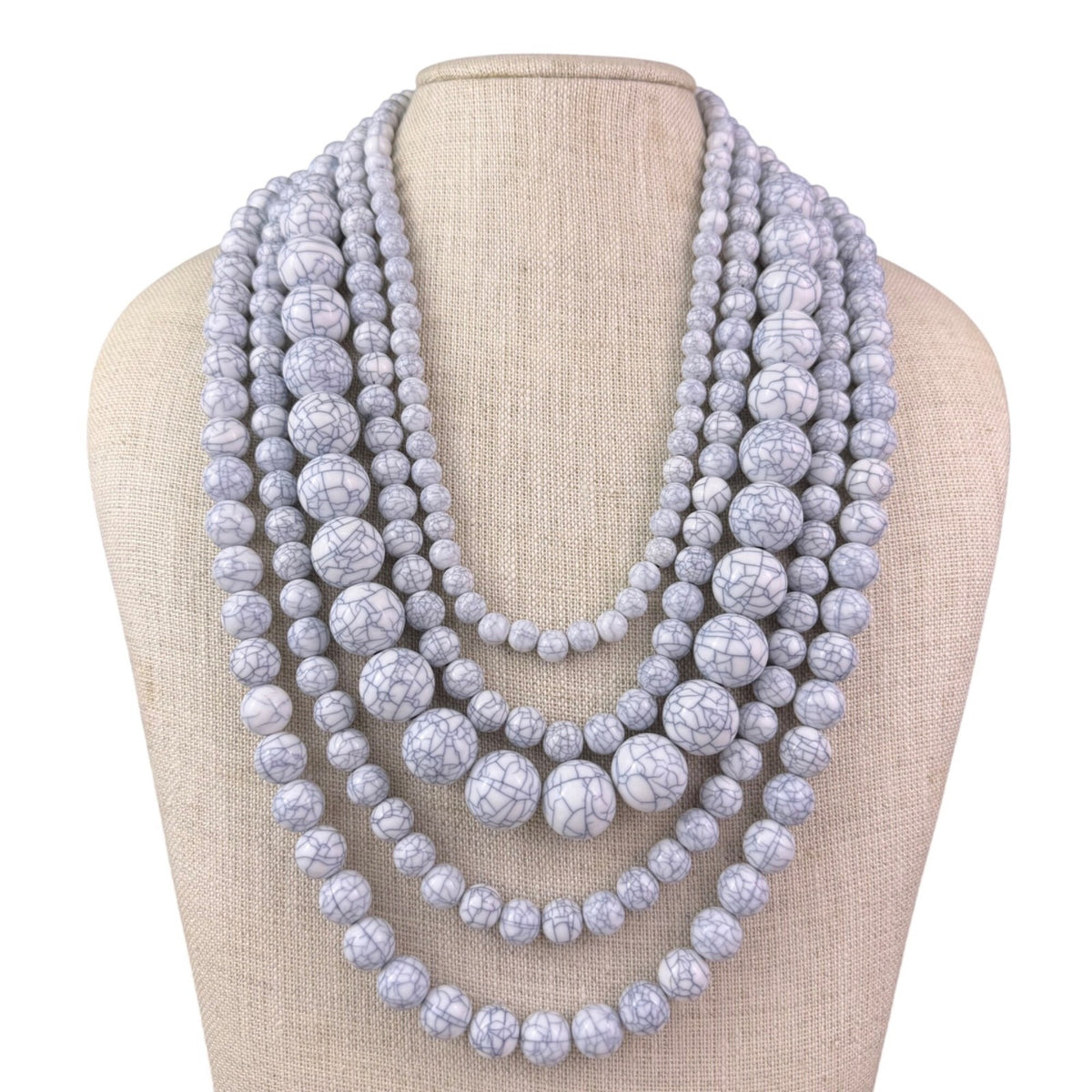 Baublebar Womens White Acrylic Multi-Strand Bib Necklace Adjustable Length