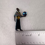 Liztech Gold Tone & Teal Figure Brooch Unique Wire Wrapped Beads Crystals