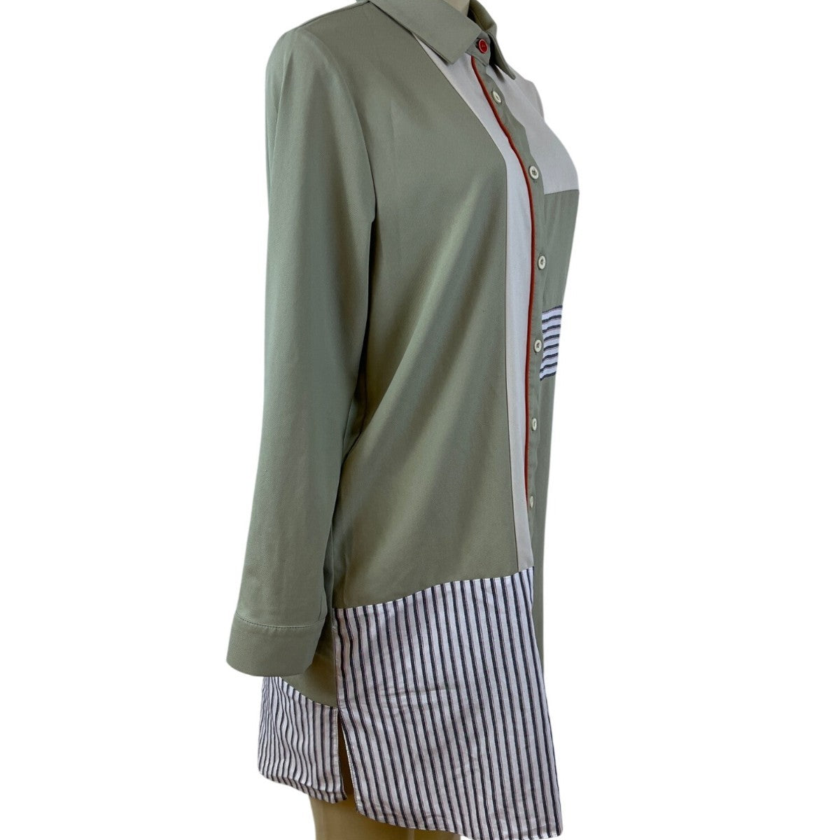 Kayra Womens Green Multicolor Striped Shirt Dress Long Sleeve Size 38