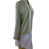 Kayra Womens Green Multicolor Striped Shirt Dress Long Sleeve Size 38