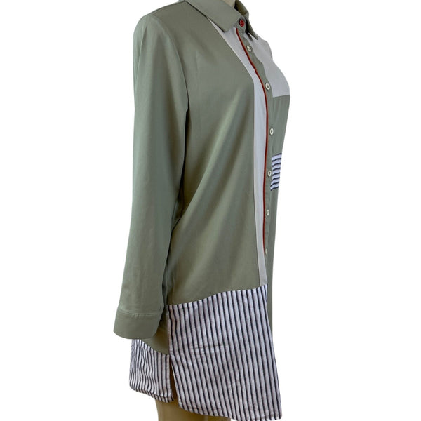 Kayra Womens Green Multicolor Striped Shirt Dress Long Sleeve Size 38