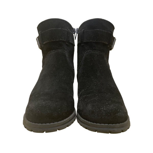 Clarks Women’s Black Suede With Strap & Zipper Closure Ankle Boots Size 7.5M