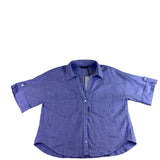 Zara Womens Blue Linen-Blend Collared Button-Up Short Sleeve Shirt Size XS