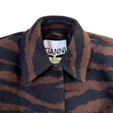 Ganni Womens Black Tiger Stripe Wool & Polyester Cropped Jacket Size 34
