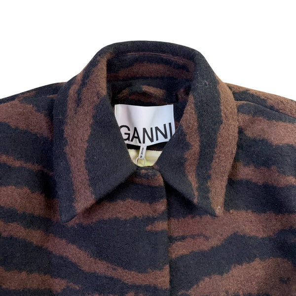 Ganni Womens Black Tiger Stripe Wool & Polyester Cropped Jacket Size 34