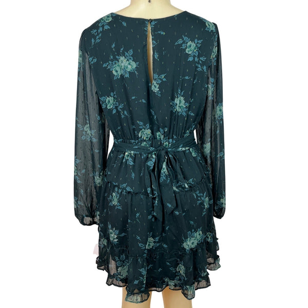 City Studio Women's Teal Blousson Mini Dress With Floral Pattern Size XL - NWT