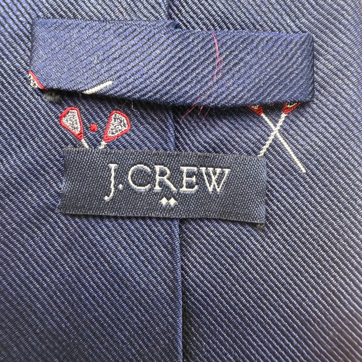 J.Crew Mens Navy Silk Tie Lacrosse Crosses Embroidery A