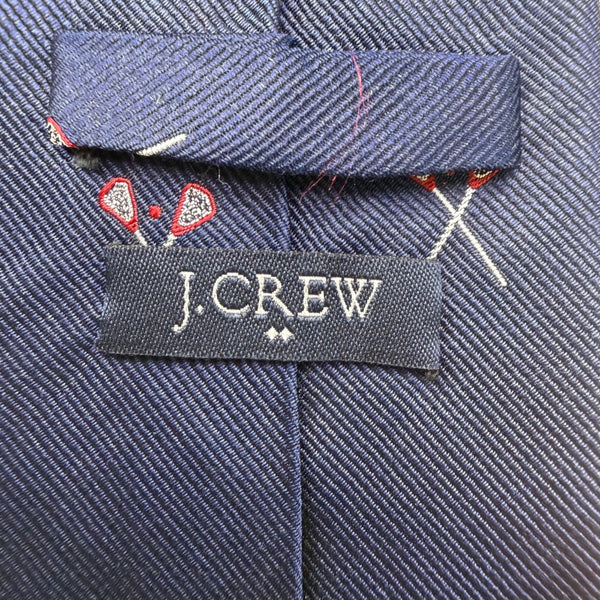 J.Crew Mens Navy Silk Tie Lacrosse Crosses Embroidery A