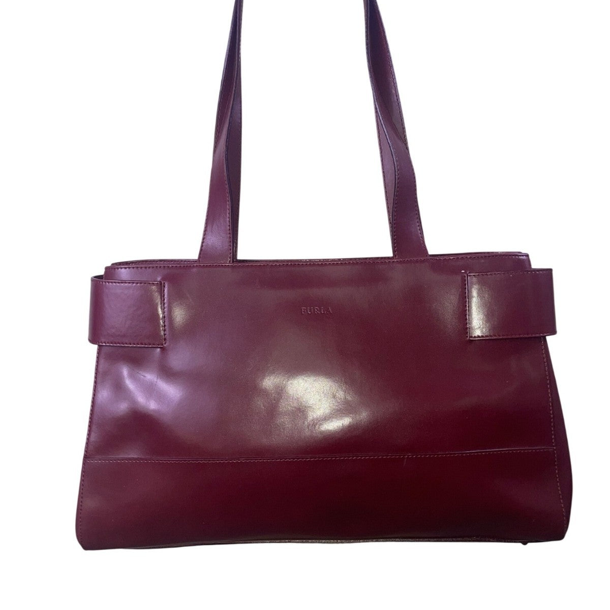 Furla Womens Burgundy Leather Genuine Italian Double Shoulder Straps Tote Bag