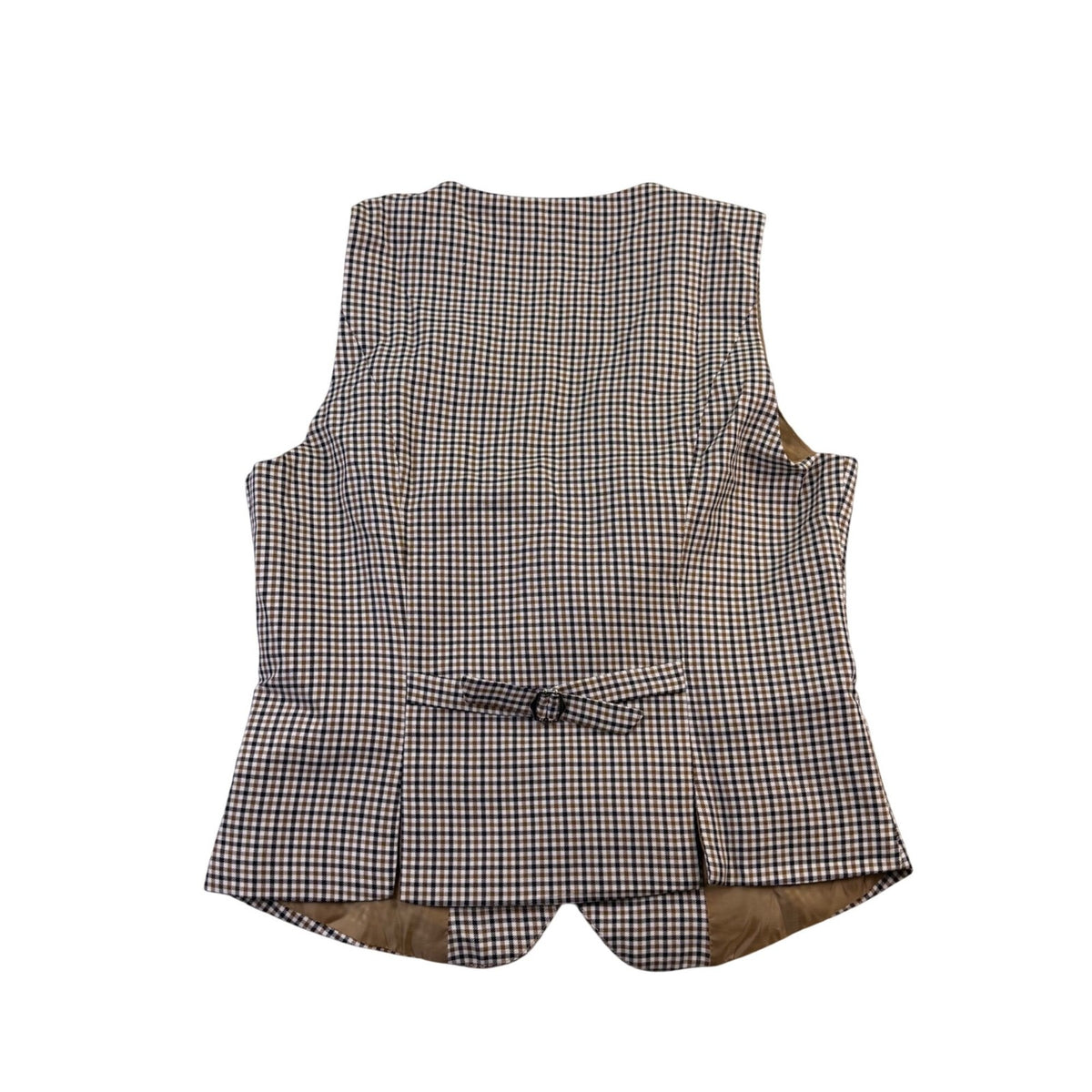 Belle Poque Womens Brown & Black Gingham Plaid Vest Blazer Top Size M