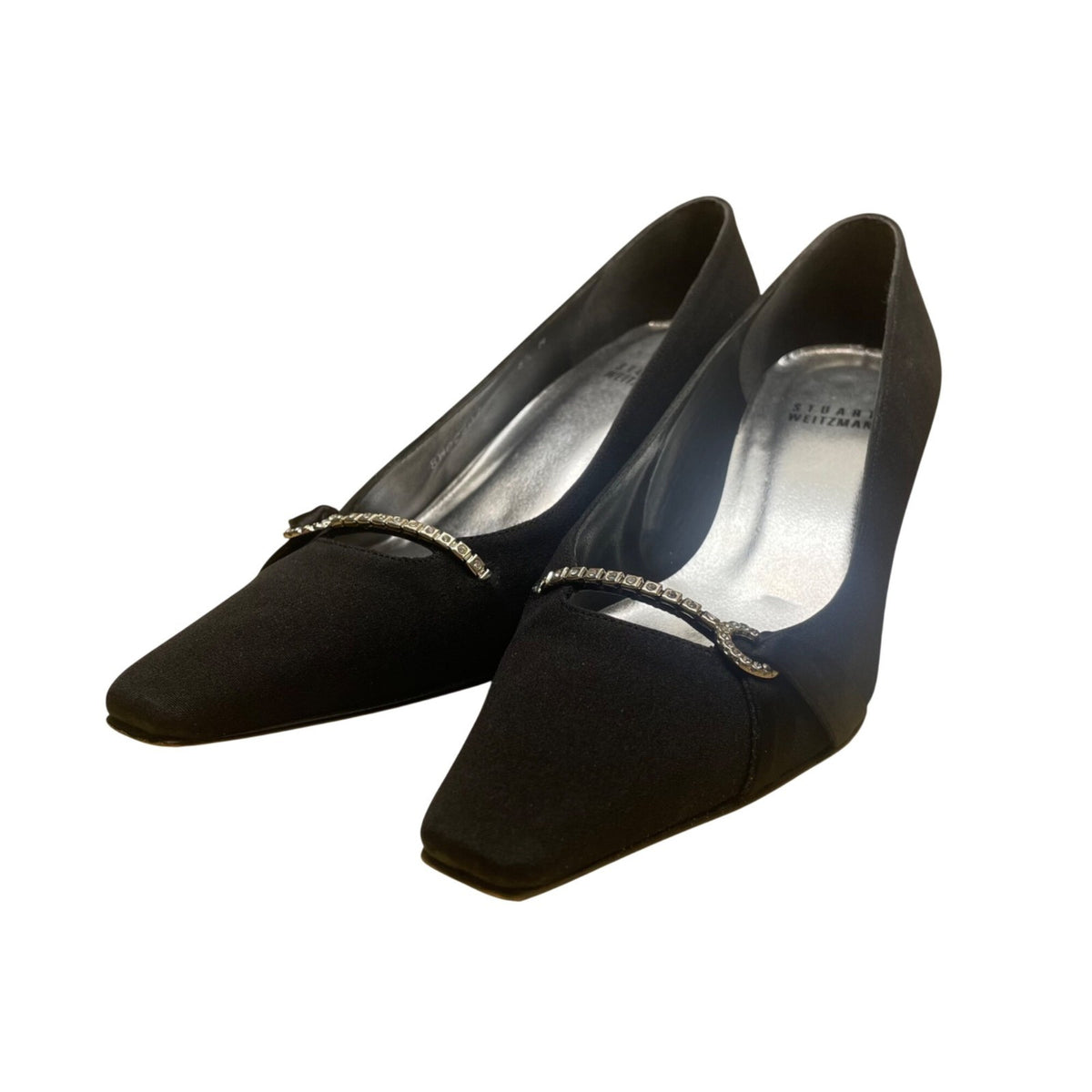 Stuart Weitzman Women’s Black Fabric Bejeweled Kitten Heel Fiesta Pumps Size 6.5