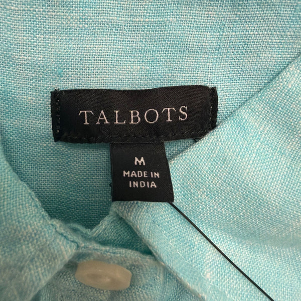 Talbots Women’s Aqua Linen Button-Up Long-Sleeve Shirt Lightweight Casual Size M