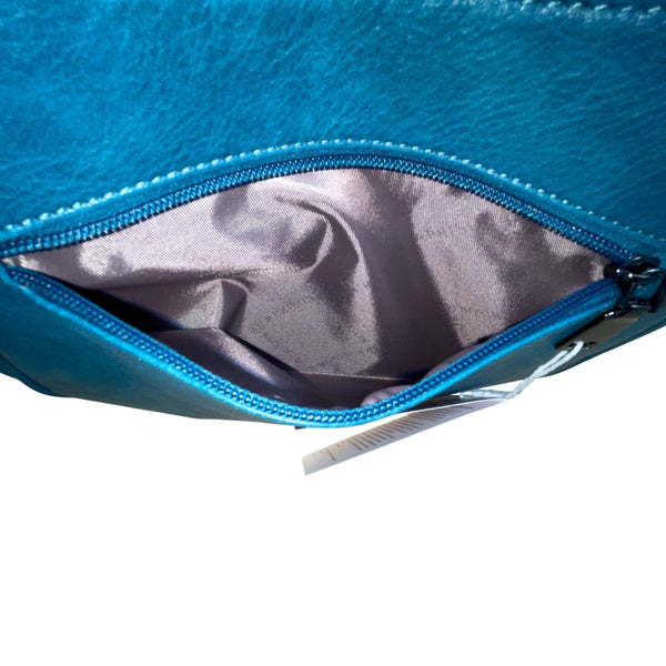 Aphison Women’s Blue Vegan Leather Adjustable Strap Zip Closure Shoulder Bag