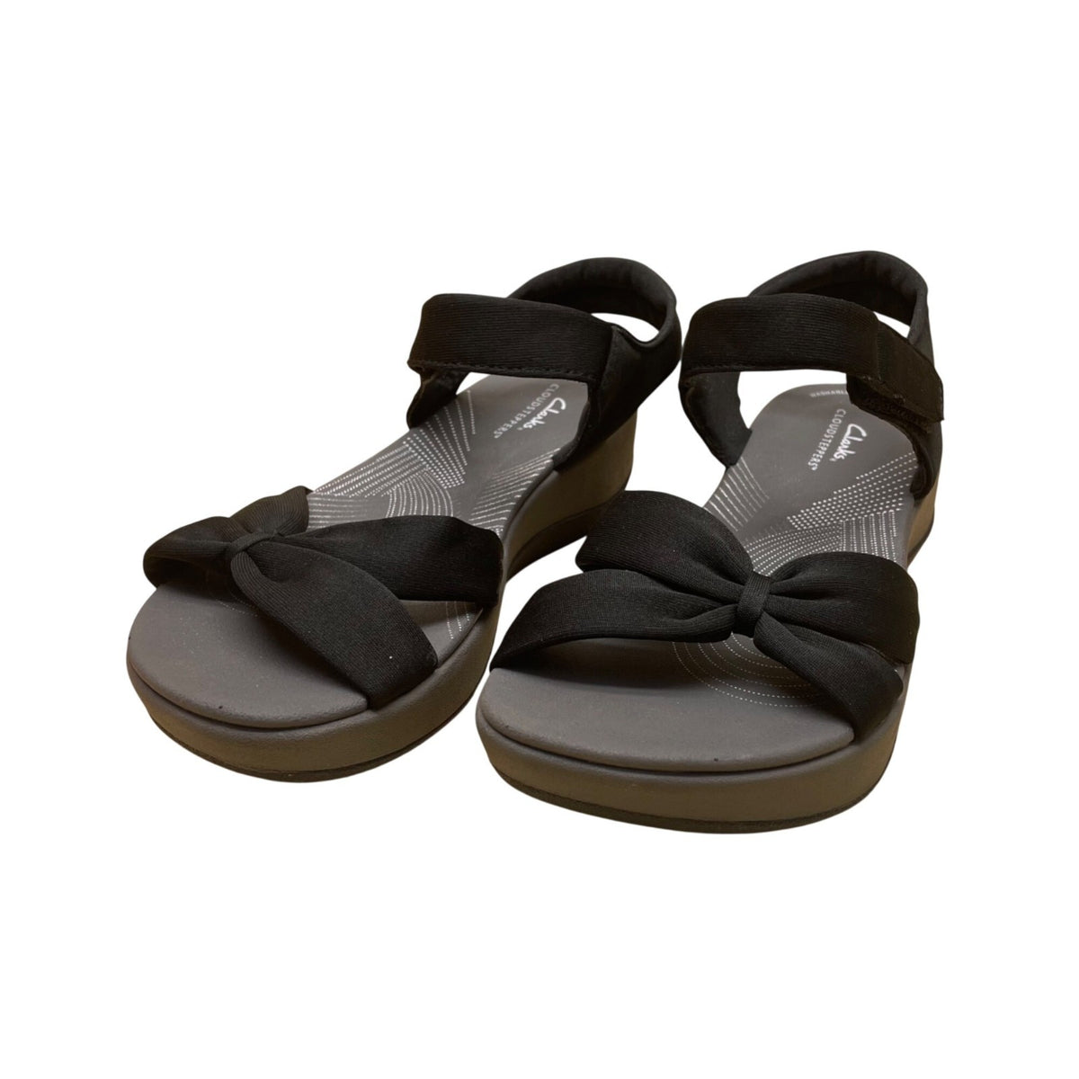 Clarks Women's Black Fabric Adhesive Strap Closure Bow Detail Sandals Size 7.5