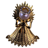Vintage Gold Tone Angel Brooch Faux Pearl Rhinestone Accents Elegant Accessory