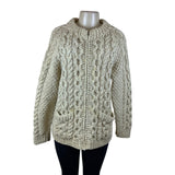 Vintage Andion Women's Cream Wool Knit Sweater Cardigan Open Front Pockets