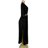 Cupshe Womens Black V-Neck Maxi Dress Daisy Embroidered Waist Short Sleeves Sz S
