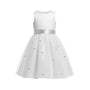 US Angels Girls White Satin Dress W Silver Embellished Tulle Skirt & Bow Size 14