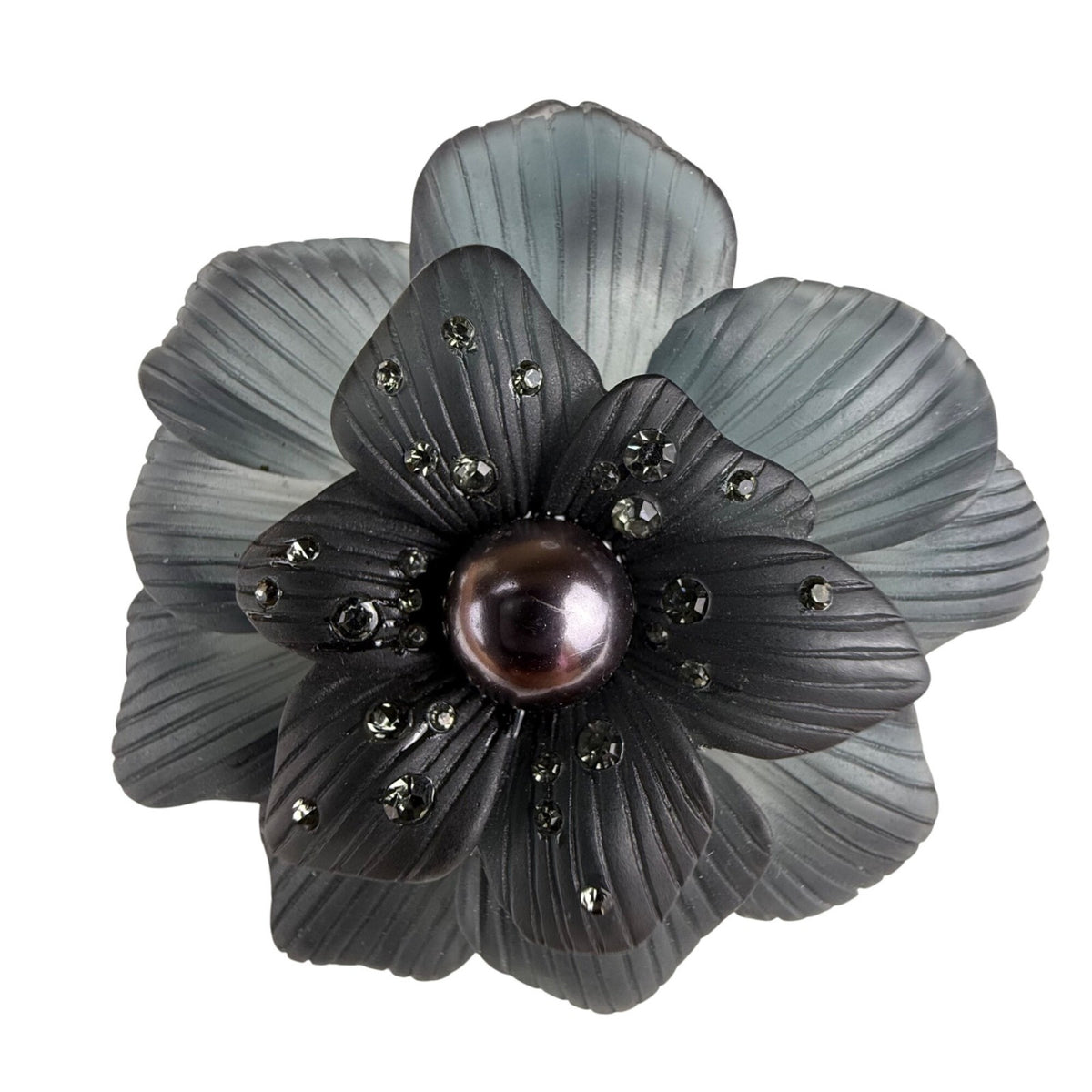Monet Womens Black Metal Floral Brooch With Faux Pearl Center Pin Elegant Gift