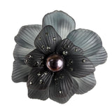 Monet Womens Black Metal Floral Brooch With Faux Pearl Center Pin Elegant Gift