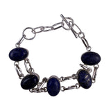 Sterling Silver 925 Womens Blue Lapis Lazuli Link Bracelet Adjustable Unique