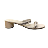 Balenciaga Women’s White Leather Logo Embossed Mid-Heel Slide Sandals Sz EU39.5
