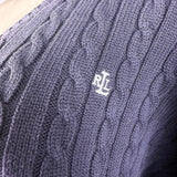 Lauren Ralph Lauren Womens Black Cotton Cable Knit V-Neck Sweater Sz XL