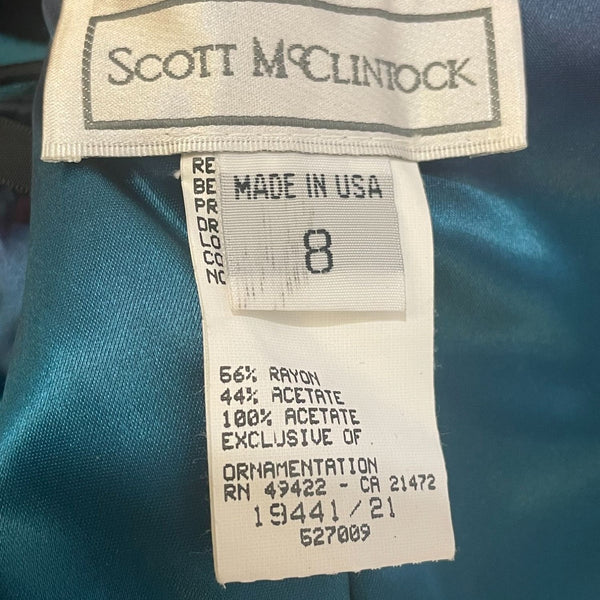 Scott McClintock Womens Teal Satin Short Sleeve Dress W/ Embellishment Size 8 Ne