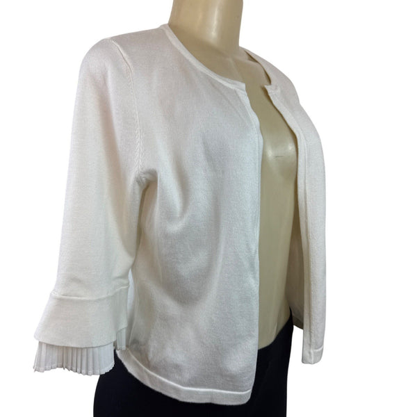 DKNY Womens Open Front Cardigan With Pleated Cuffs White 3/4 Sleeve