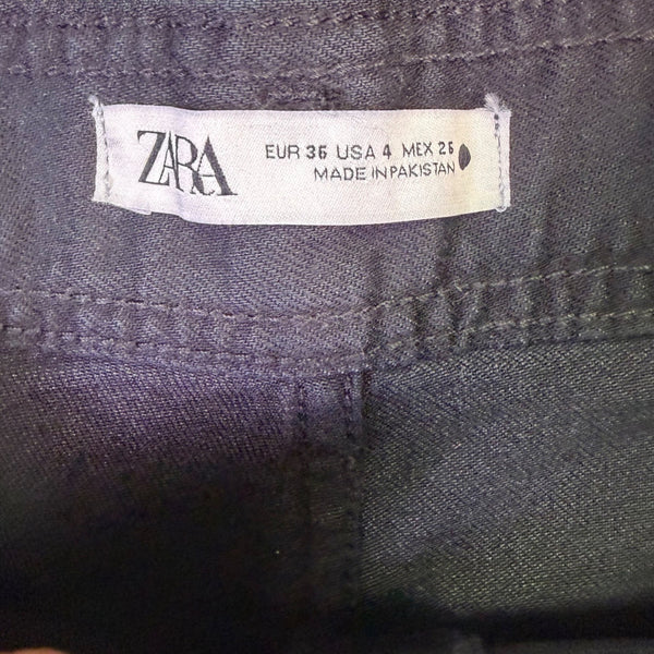 Zara Womens Black Cotton Wide-Leg Frayed Hem High-Waist Jeans Size 4