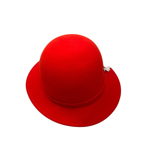 Vintage Geo. W. Bollman Womens Red Wool Felt Bowler Hat Floral Side Accent 100%