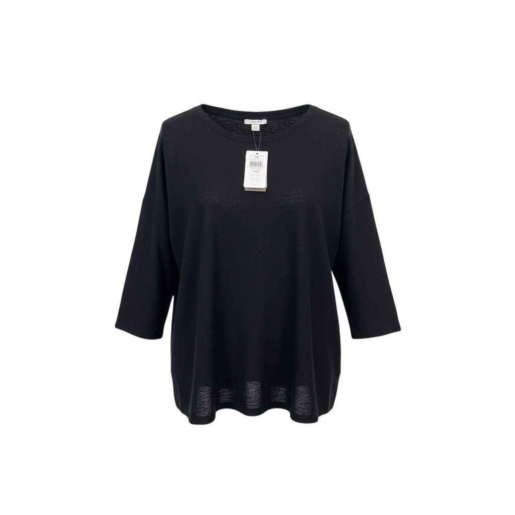 J. Jill Womens Black Linen-Blend 3/4 Sleeve Relaxed Fit Top Size L