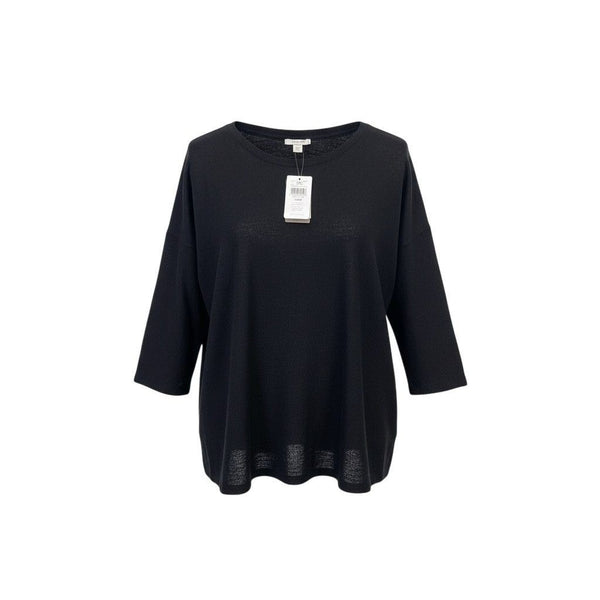 J. Jill Womens Black Linen-Blend 3/4 Sleeve Relaxed Fit Top Size L