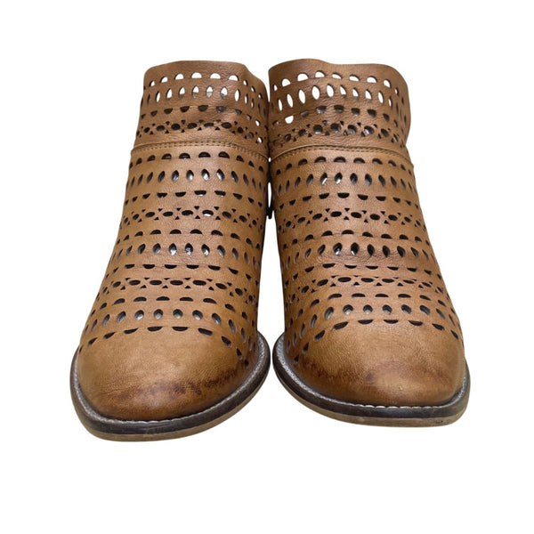Seychelles Women’s Brown Leather Cutout Western Stacked Heel Ankle Boots Size 7