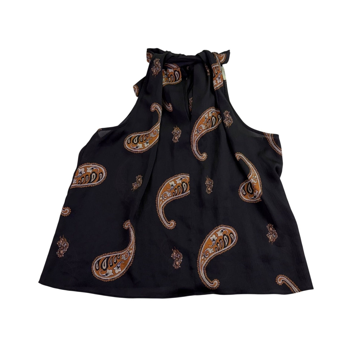 Rygrass Womens Black Paisley Tie-Neck Sleeveless Blouse Sz XL