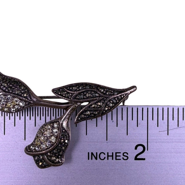 Lord & Taylor Womens Silver Tone Sterling Silver & Marcasite Floral Brooch 