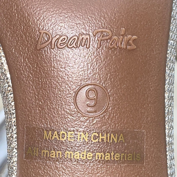 Dream Pairs Women’s Golden Glitter Open Toe Low-Chunk Ankle Strap Heels Size 9