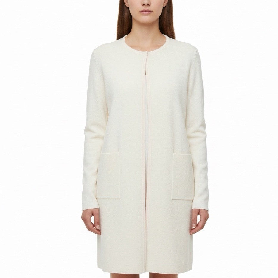 Anrabess Womens Beige Open Front Longline Cardigan Coat Pockets