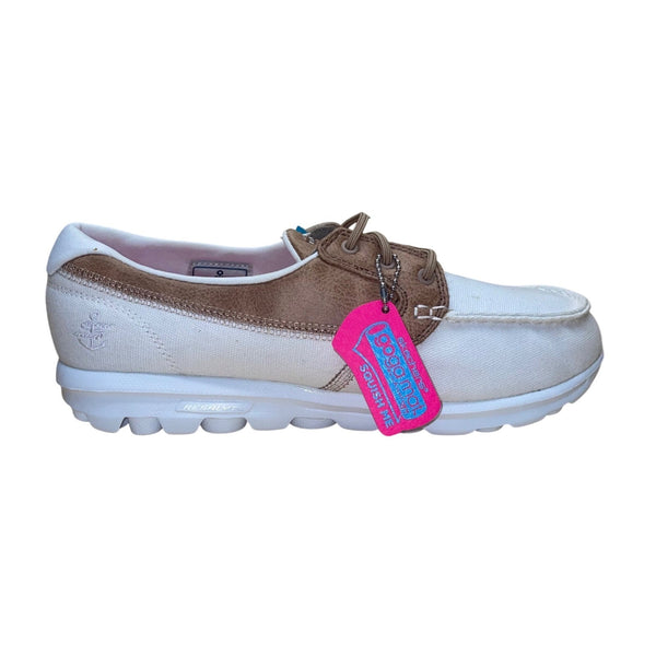 Skechers Women’s White & Brown Textile Goga Mat Insole Boat Shoe Size 9