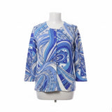 Ann Taylor Womens Blue Silk-Blend Abstract Button-Up Cardigan Size L