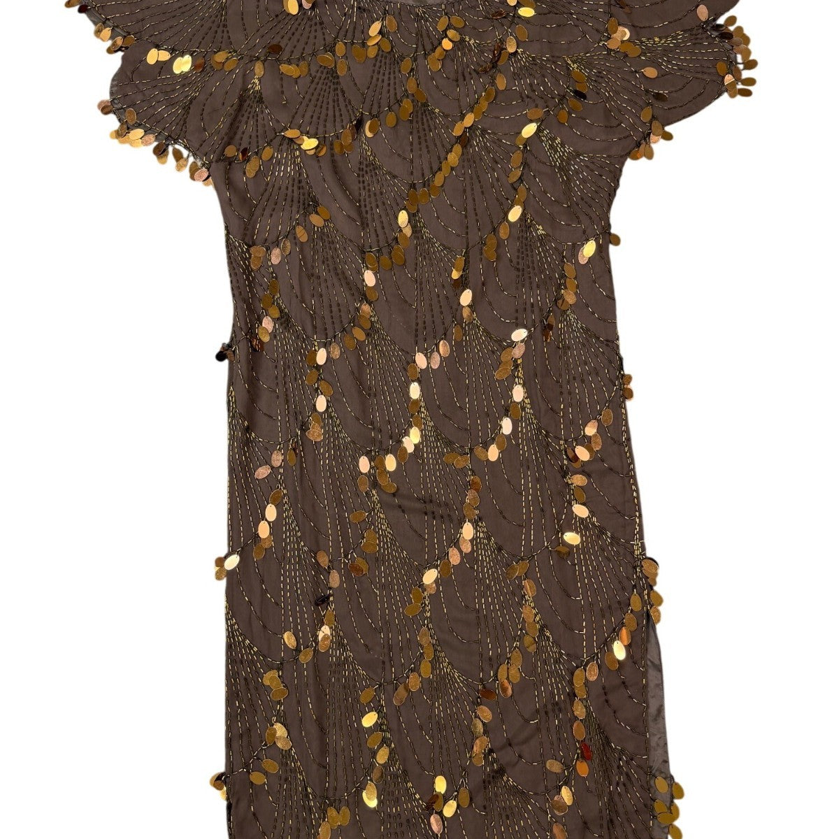 Oleg Cassini Womens Brown Silk Mesh Sequin Embellished Cocktail Dress Size 8
