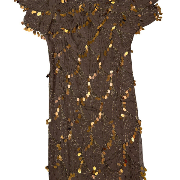 Oleg Cassini Womens Brown Silk Mesh Sequin Embellished Cocktail Dress Size 8