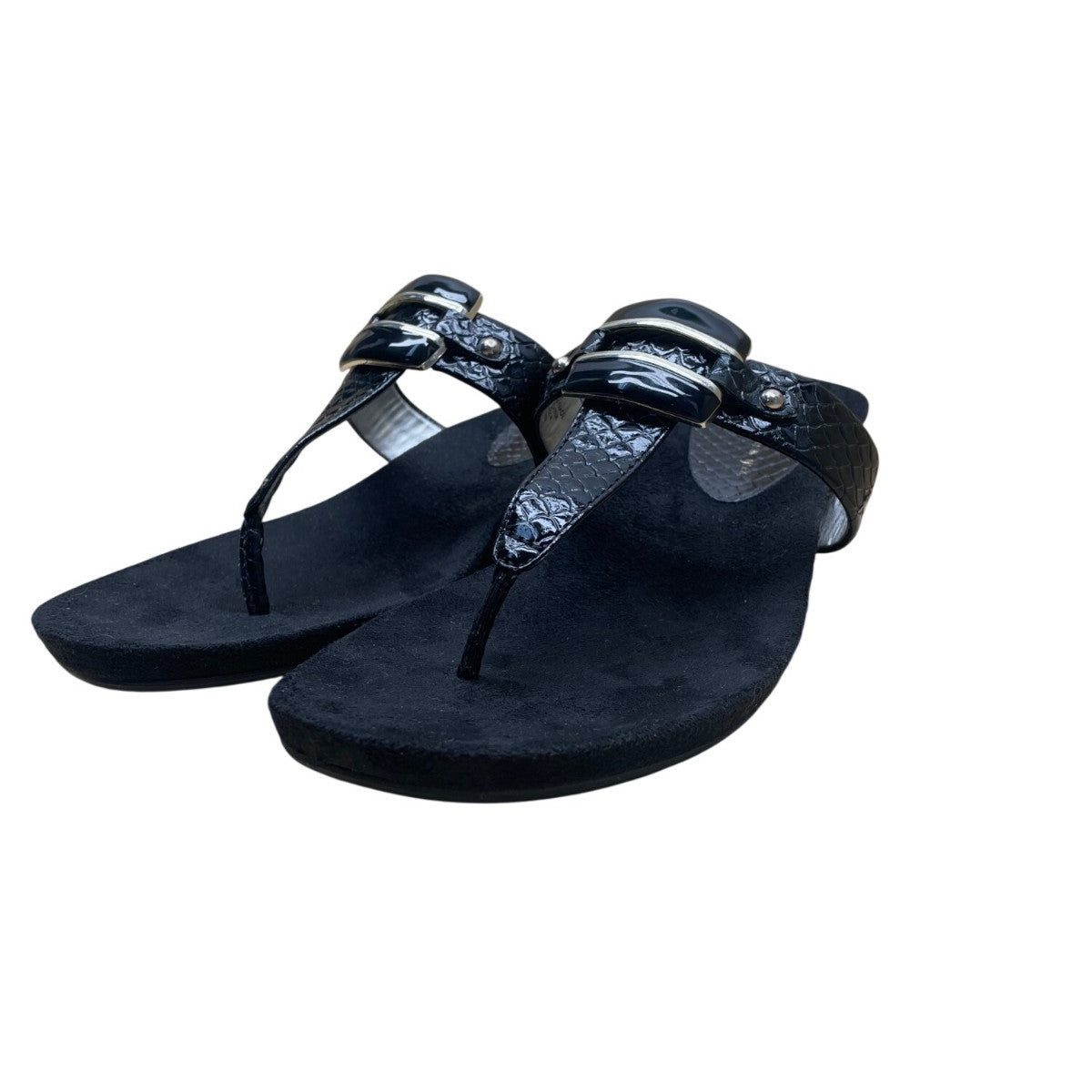 Anne Klein Women’s Black Embossed Strap Wedge Sandals Akita Size 10M