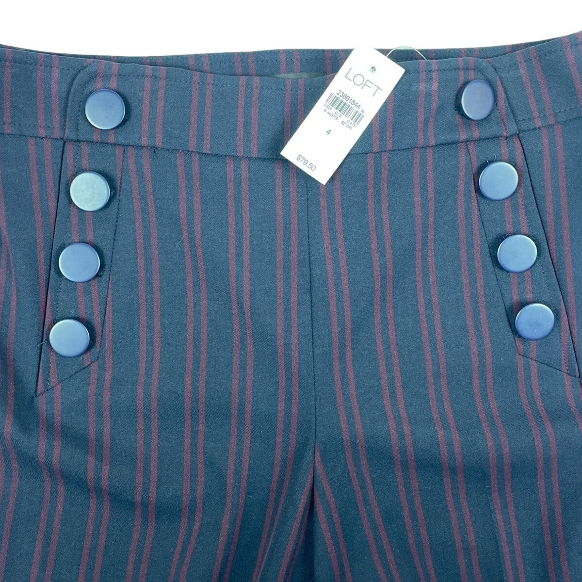 Loft Marisa Trouser Pants Navy & Burgundy  High-Waist Wide-Leg Size 4 - New