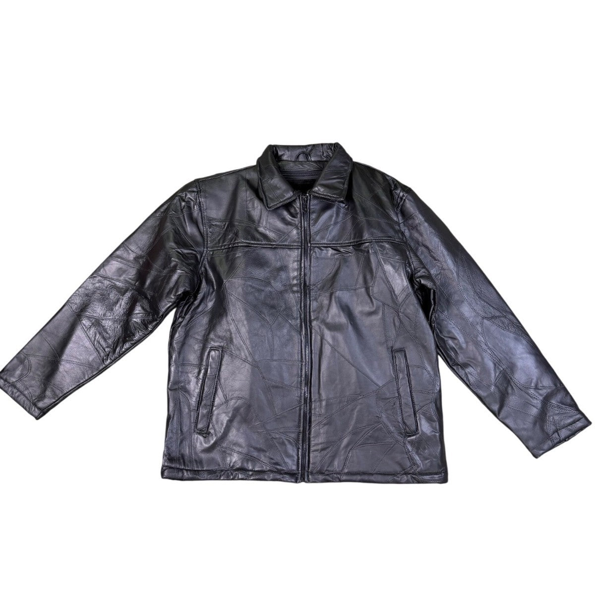 Duke Haband Mens Black Leather Jacket Large Zip Front Classic Design Size L