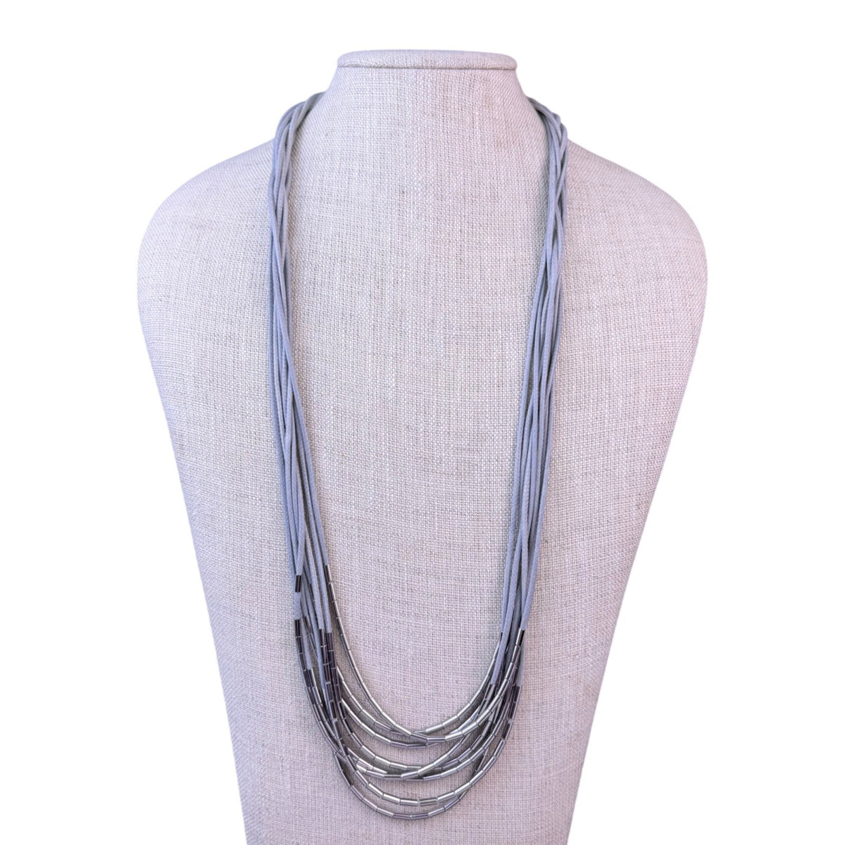 Loft Womens Gray/Silver-Tone Multi-Layer Cord Necklace With Metal Beads